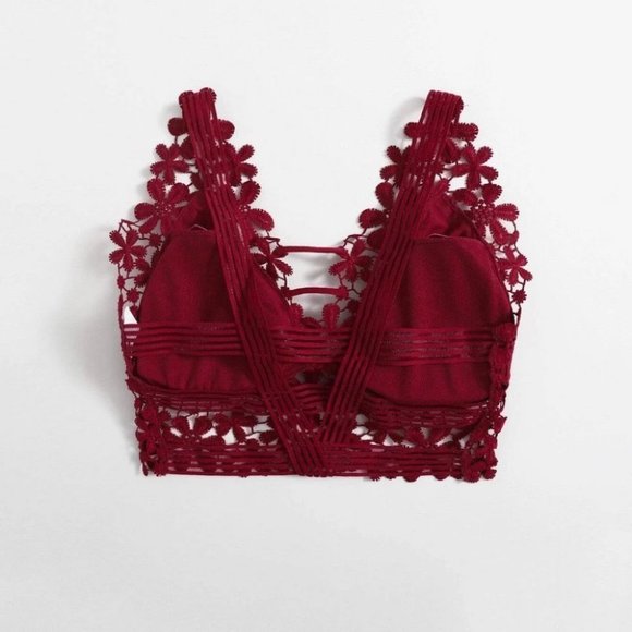 Red Casual Womens Guipure Lace Longline Bralette - Picture 2 of 5